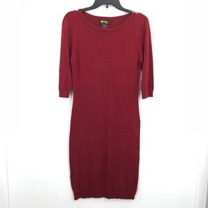 Sentimental 3/4 Sleeve Sheath Sweater Dress Boat Neck Red Medium bodycon NEW